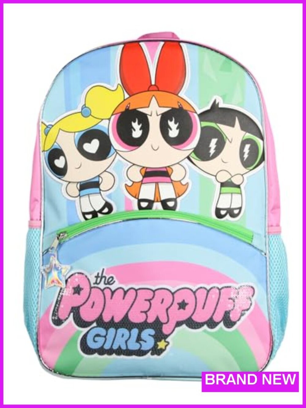 Powerpuff Girls Laptop Backpack, Embroidered Outlines, Sequin Pocket, 17"
